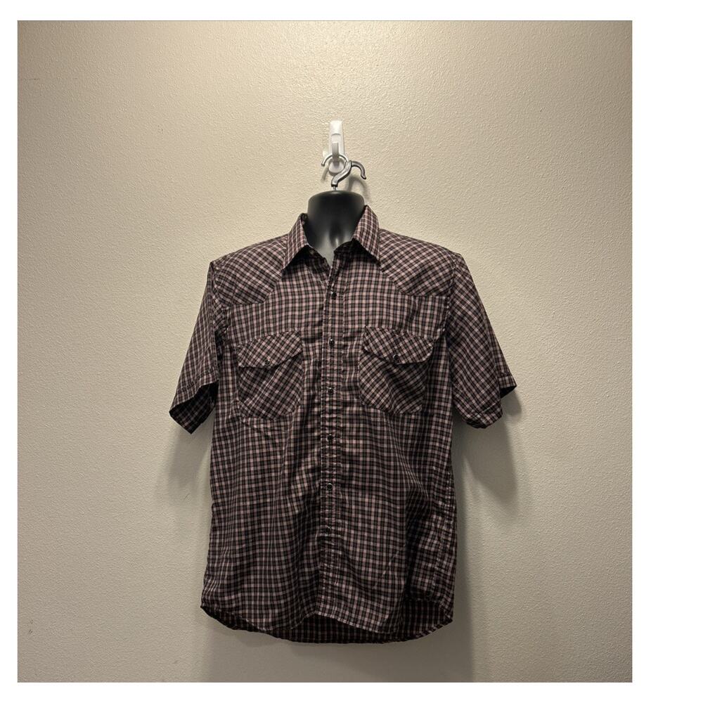 Vintage Crazy Cowboy Red/Green Plaid‎ Black PearlSnap Short Sleeve Shirt Size XL